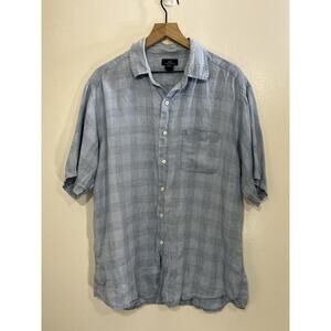 Window Pane Plaid Linen Shirt L Quiet Luxe Coastal Resort Beach Preppy Vacation